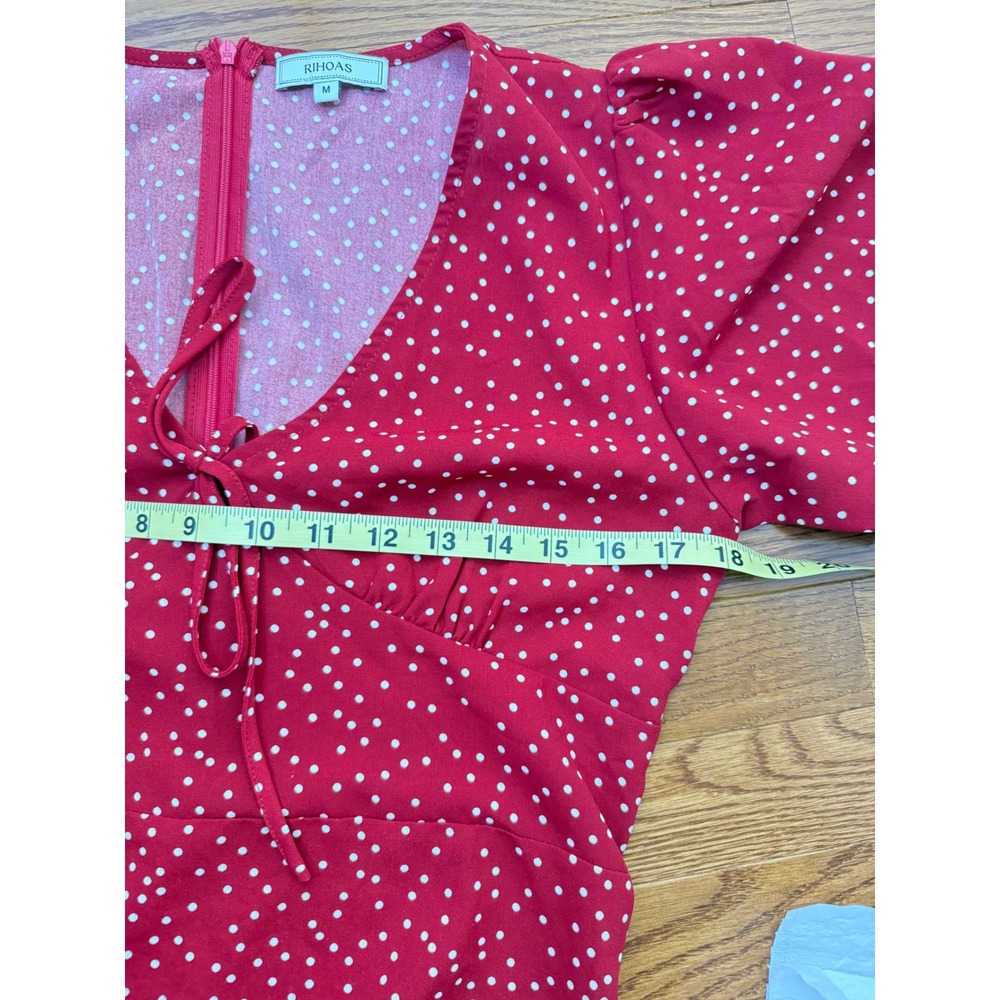 Rihoas Womens The Red V Neck Polka Dot Flounce Mini Dress Medium Flowy Summer - Picture 14 of 16